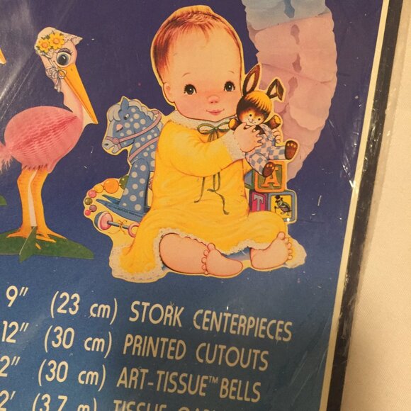 VTG 90's BEISTLE Baby Shower Decorations Honeycomb, Garland/14" Stork NEW SEALED - Picture 8 of 12